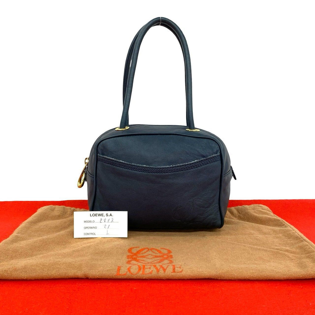 Loewe Vintage Anagram Logo Nappa Leather Mini Boston Bag Navy