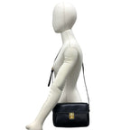 Celine Vintage Triomphe Logo Turnlock Leather Shoulder Bag Pochette Black — view 2