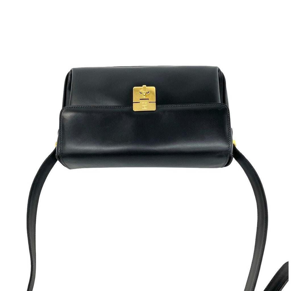 Celine Vintage Triomphe Logo Turnlock Leather Shoulder Bag Pochette Black — view 4