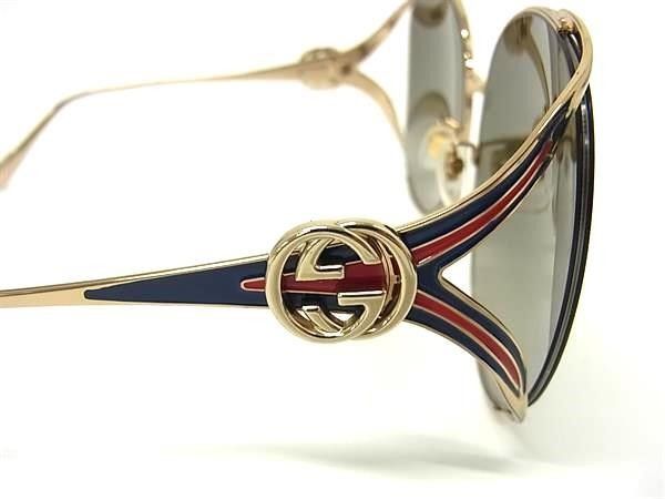 Gucci Sunglasses Interlocking G Web Stripe Gold Navy Red Metal Eyewear — view 3