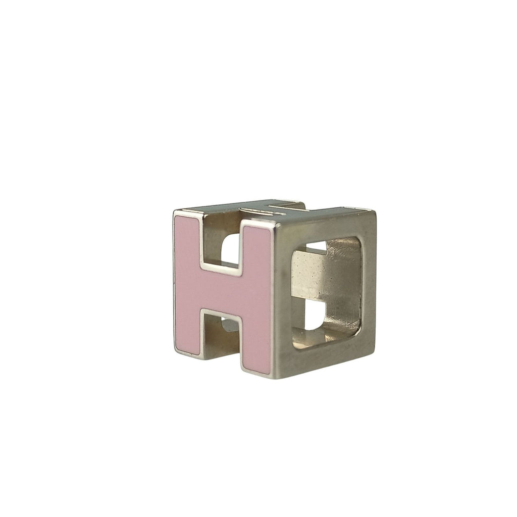Hermes Pendant Cage D'h Cube Silver Pink Metal Necklace