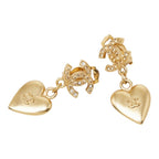 Chanel CC Logo Heart Motif Earrings Gold Plated Rhinestone
