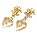Chanel CC Logo Heart Motif Earrings Gold Plated Rhinestone — view 3
