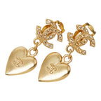 Chanel CC Logo Heart Motif Earrings Gold Plated Rhinestone — view 2