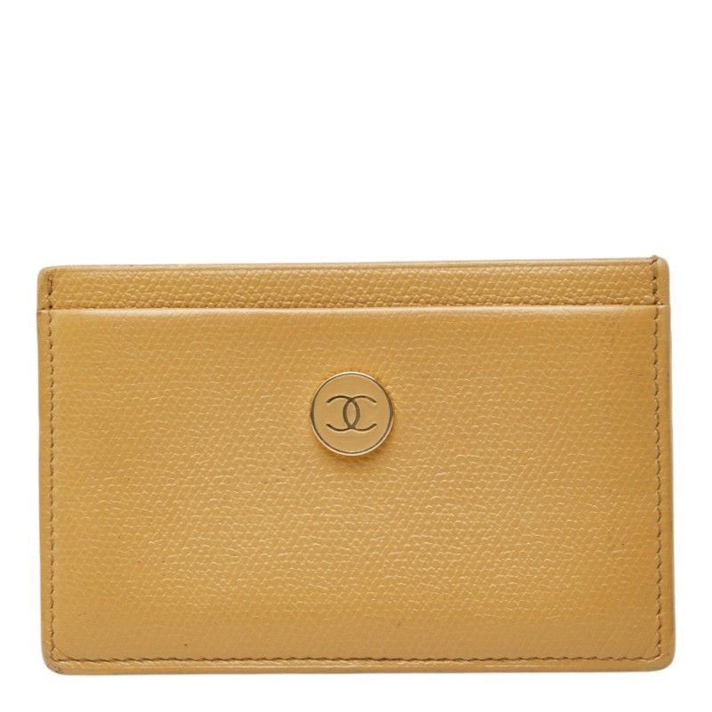Chanel CC Logo Card Case Beige Leather