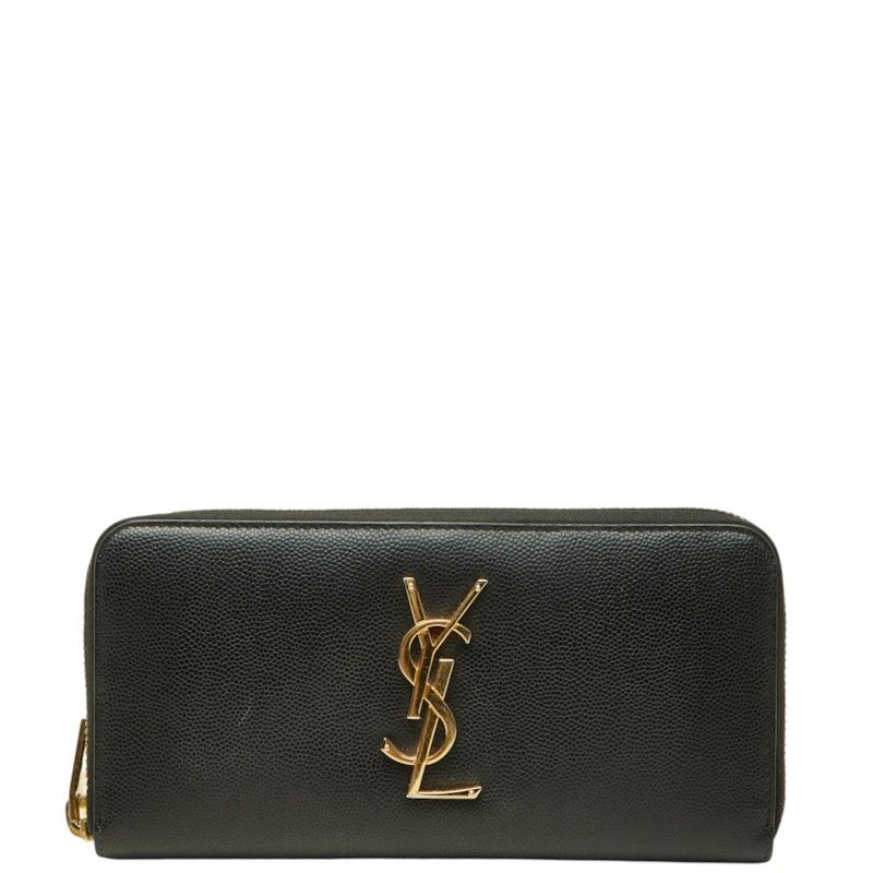 Saint Laurent YSL Logo Zip Around Wallet Black Leather