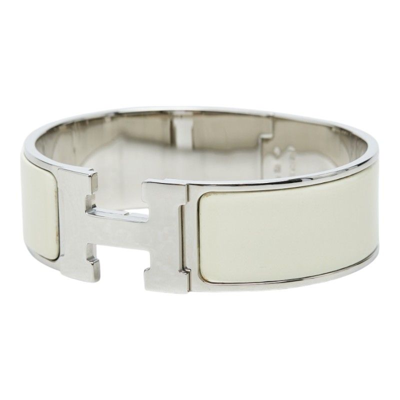 Hermes Clic Clac GM Enamel Bracelet Bangle Silver White Metal