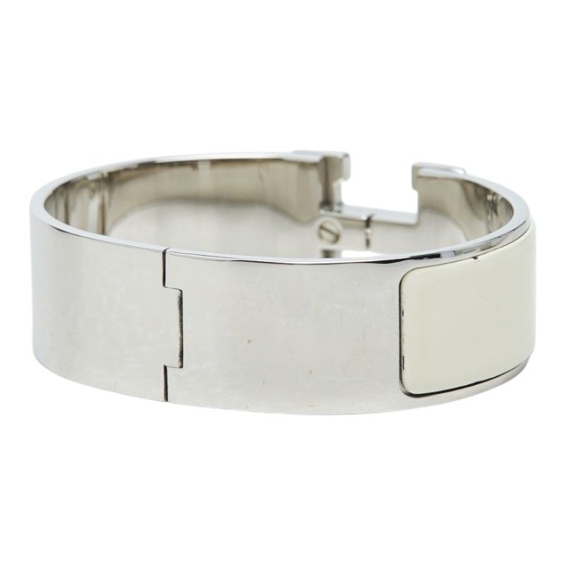 Hermes Clic Clac GM Enamel Bracelet Bangle Silver White Metal — view 2