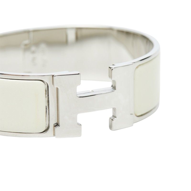 Hermes Clic Clac GM Enamel Bracelet Bangle Silver White Metal — view 3