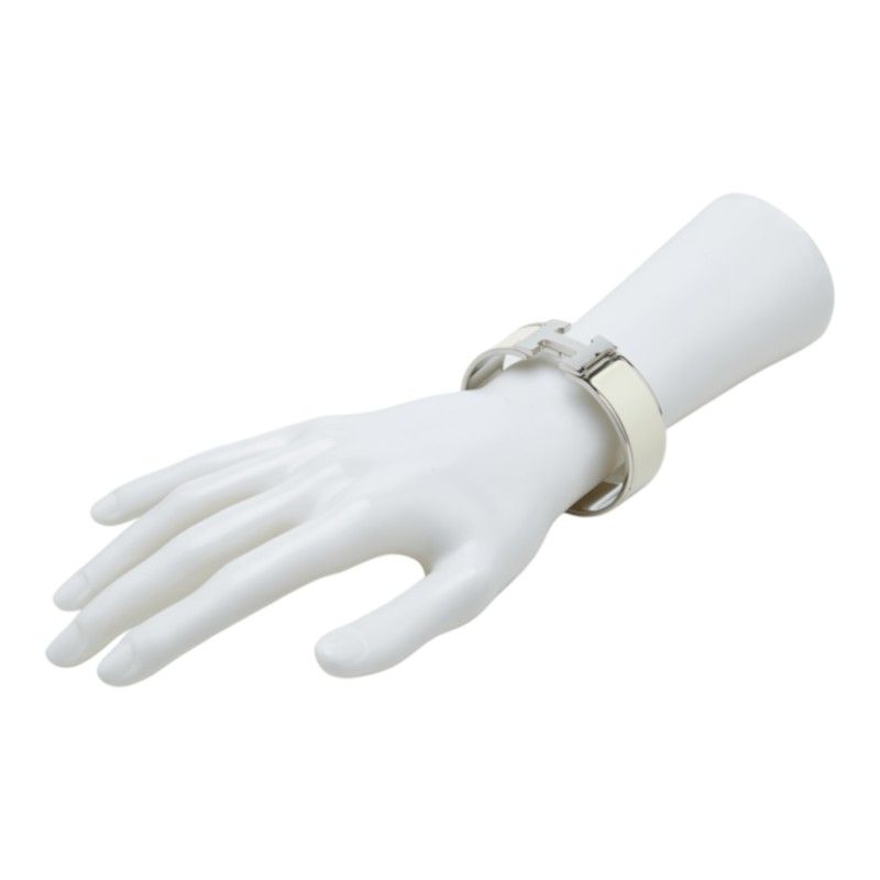 Hermes Clic Clac GM Enamel Bracelet Bangle Silver White Metal — view 5