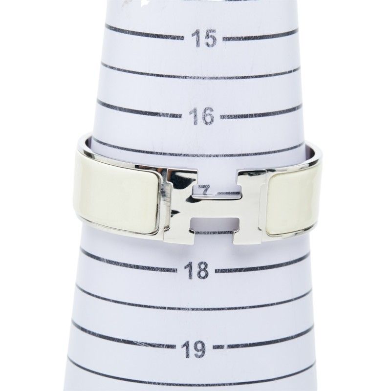 Hermes Clic Clac GM Enamel Bracelet Bangle Silver White Metal — view 6