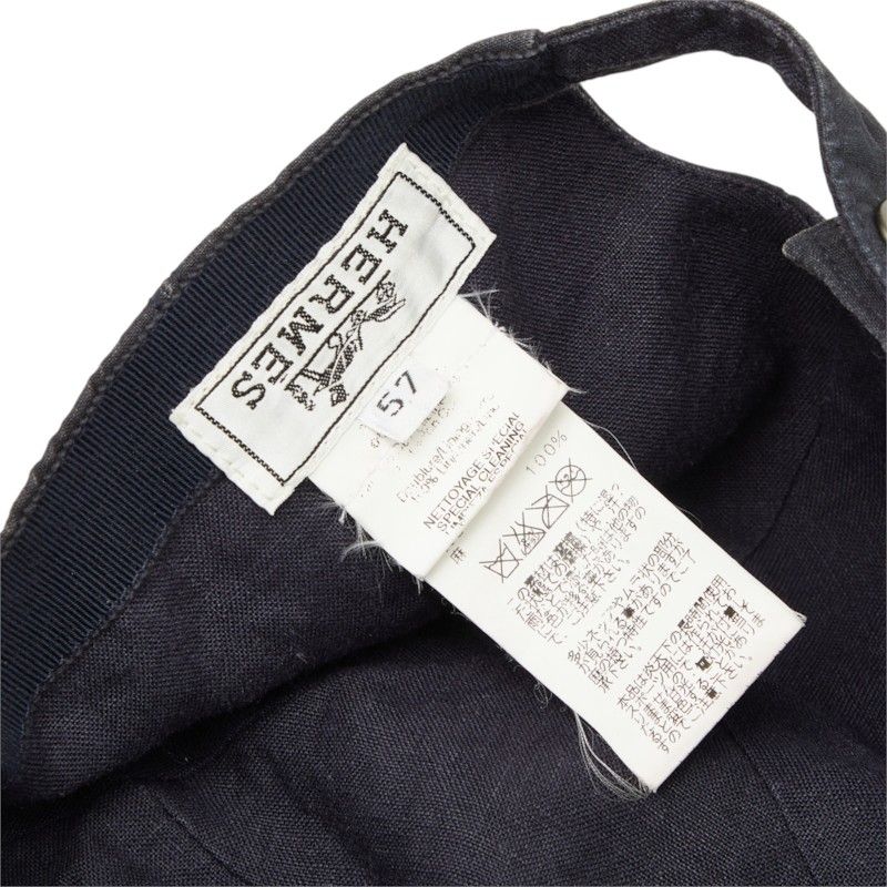 Hermes Cap Navy Hemp Linen Leather Hat — view 5