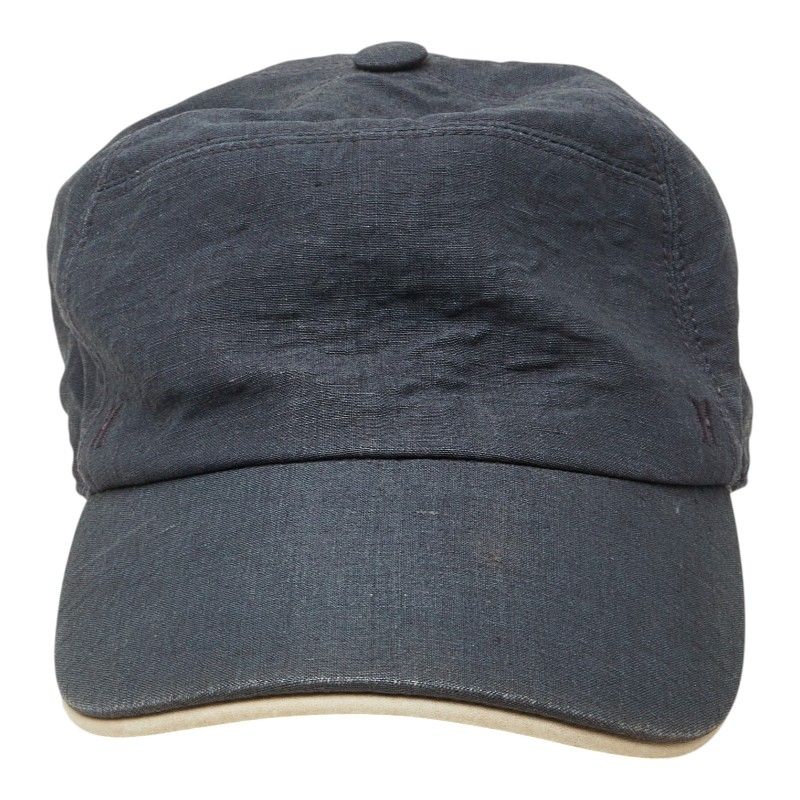 Hermes Cap Navy Hemp Linen Leather Hat