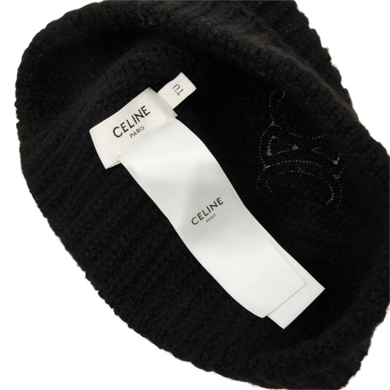 Celine Triomphe Knit Cap Beanie Black Cashmere Hat — view 4