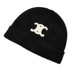 Celine Triomphe Knit Cap Beanie Black Cashmere Hat