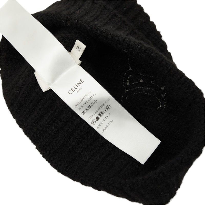 Celine Triomphe Knit Cap Beanie Black Cashmere Hat — view 5