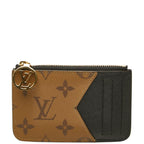 Louis Vuitton Monogram Reverse Card Case Romy Coin Purse Brown Black Leather
