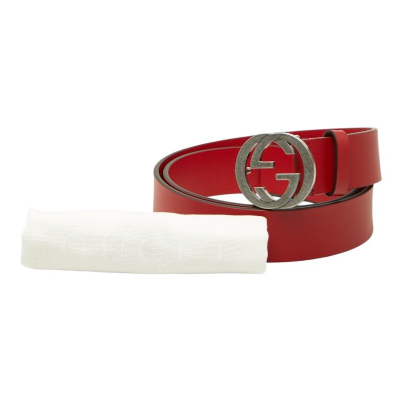 Gucci Interlocking G 95/38 Red Leather Belt — view 6