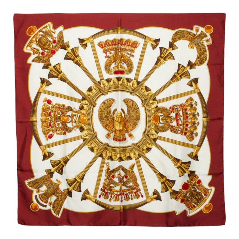Hermes Carre 90 Caty Ancient Egyptian Scarab Pattern Scarf Large Wine Red Ivory