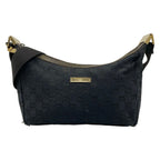 Gucci Shoulder Bag GG Pattern Metal Bar Black Leather
