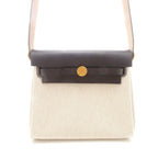 Hermes Herbag Zip Mini Natural Dark Brown Silver Shoulder Bag Canvas