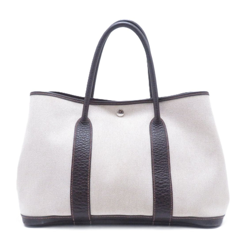 Hermes Garden Party PM Natural Dark Brown Silver Canvas Tote