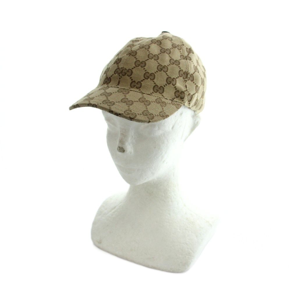 Gucci Baseball Cap Hat Logo Canvas GG Pattern L Brown