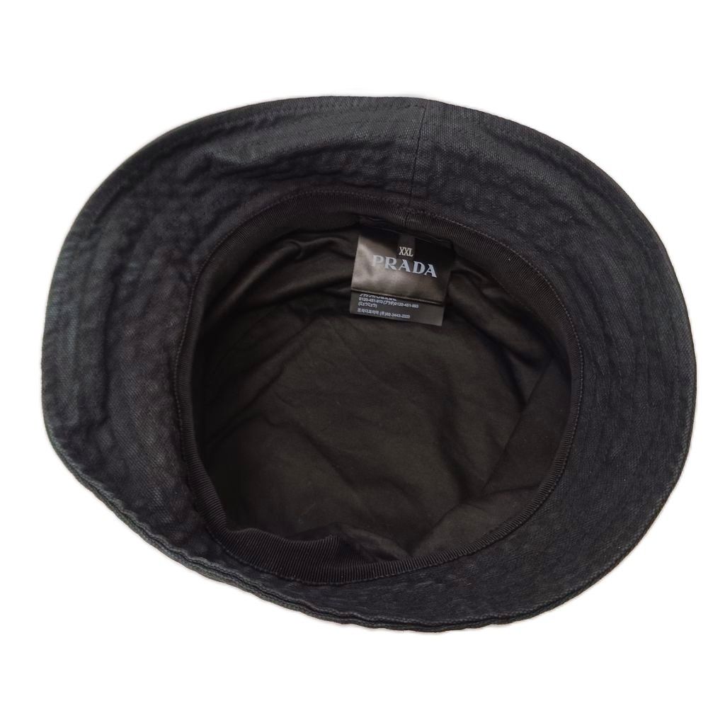 Prada Cotton Bucket Hat Vintage Wash Logo XXL Black — view 5