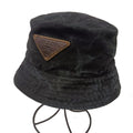 Prada Cotton Bucket Hat Vintage Wash Logo XXL Black