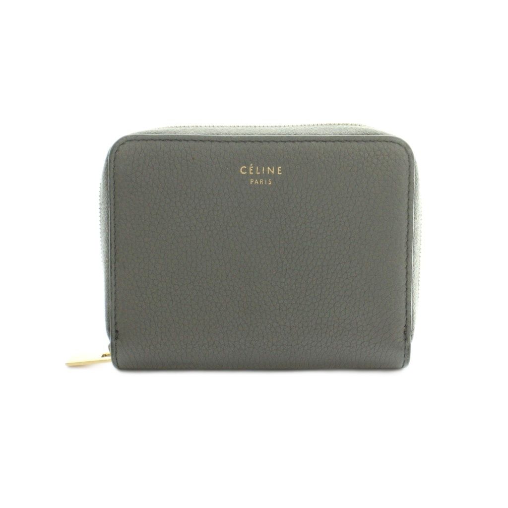 Celine Small Zip Wallet Zip Around Coin Purse Leather Gray