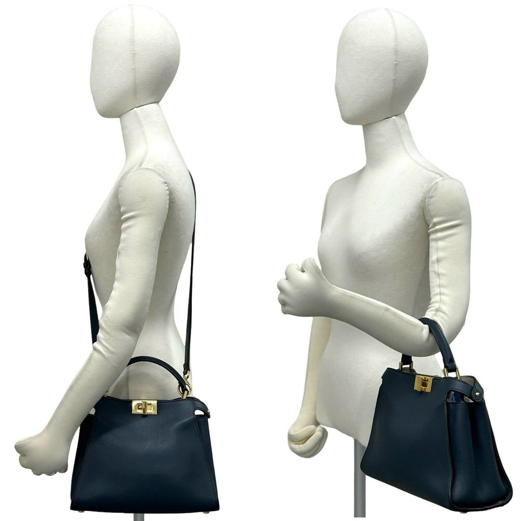 Fendi Peekaboo Iconic Essential Leather 2-Way Shoulder Bag Blue — view 2