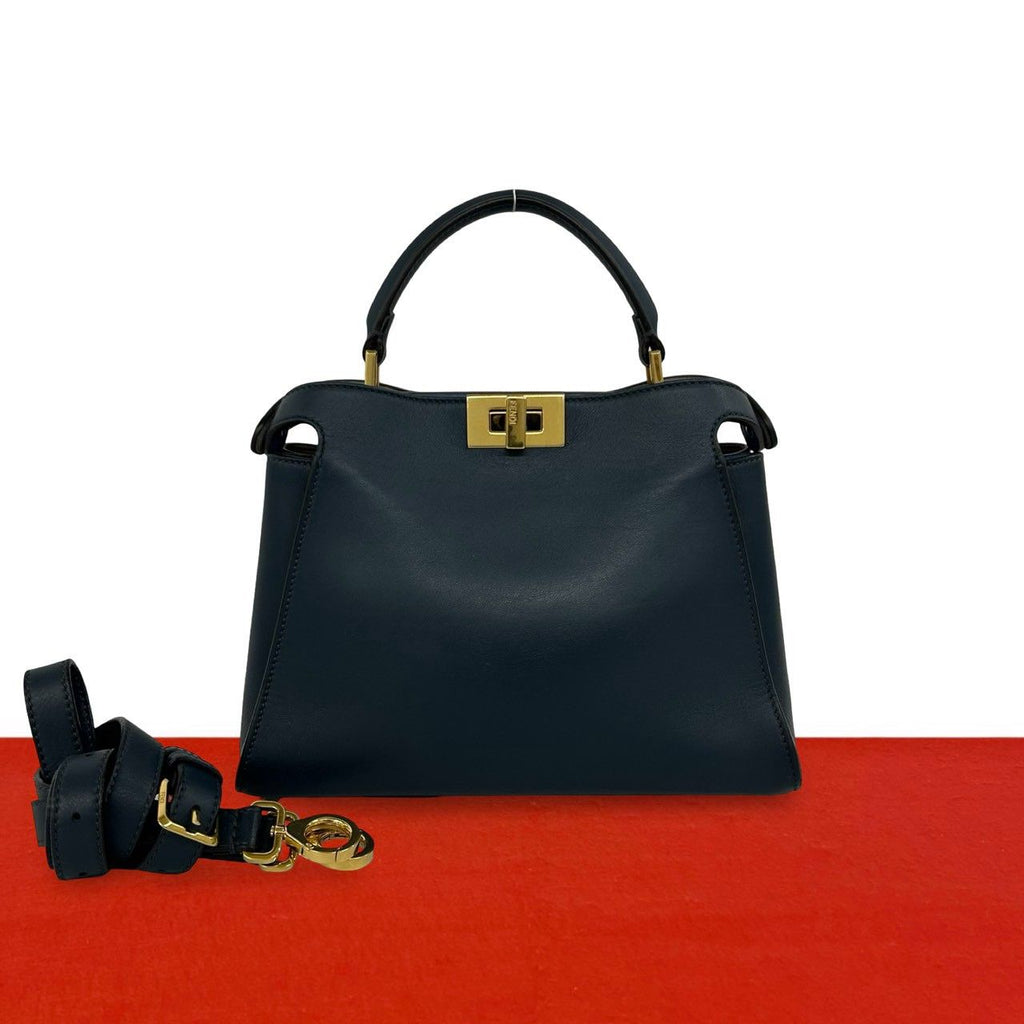 Fendi Peekaboo Iconic Essential Leather 2-Way Shoulder Bag Blue