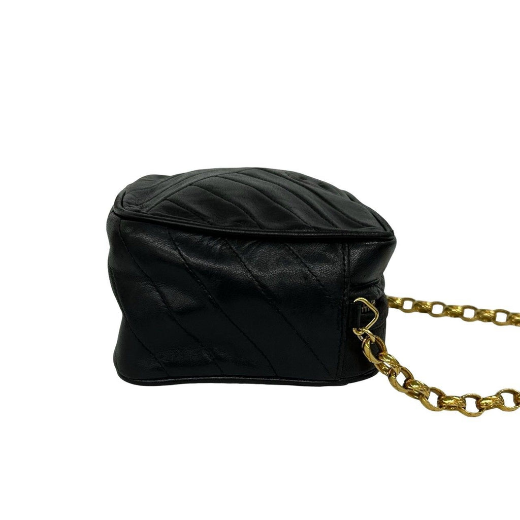 Chanel CC Logo V-stitch Tassel Lambskin Chain Shoulder Bag Black — view 6