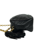 Chanel CC Logo V-stitch Tassel Lambskin Chain Shoulder Bag Black — view 5