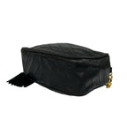Chanel CC Logo V-stitch Tassel Lambskin Chain Shoulder Bag Black — view 8