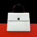 Chanel Vintage CC Logo Caviar Leather Handbag Mini Tote White