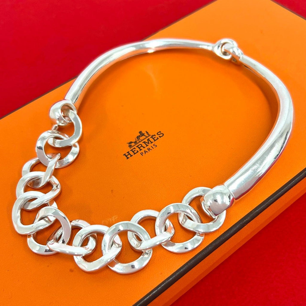 Hermes Vintage 925 Sterling Silver Necklace Choker Pendant