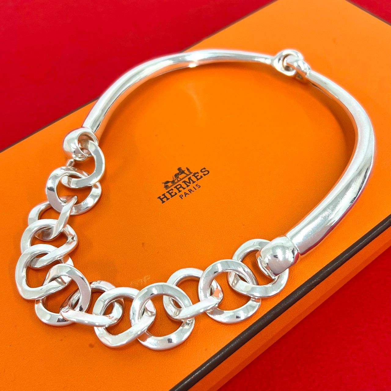 Hermes Vintage 925 Sterling Silver Necklace Choker Pendant