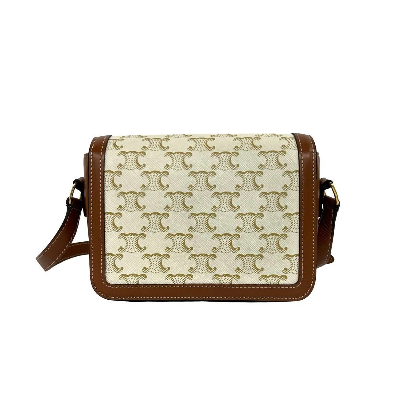 Celine Teen Triomphe Logo Leather Shoulder Bag Pochette Brown Ivory — view 3