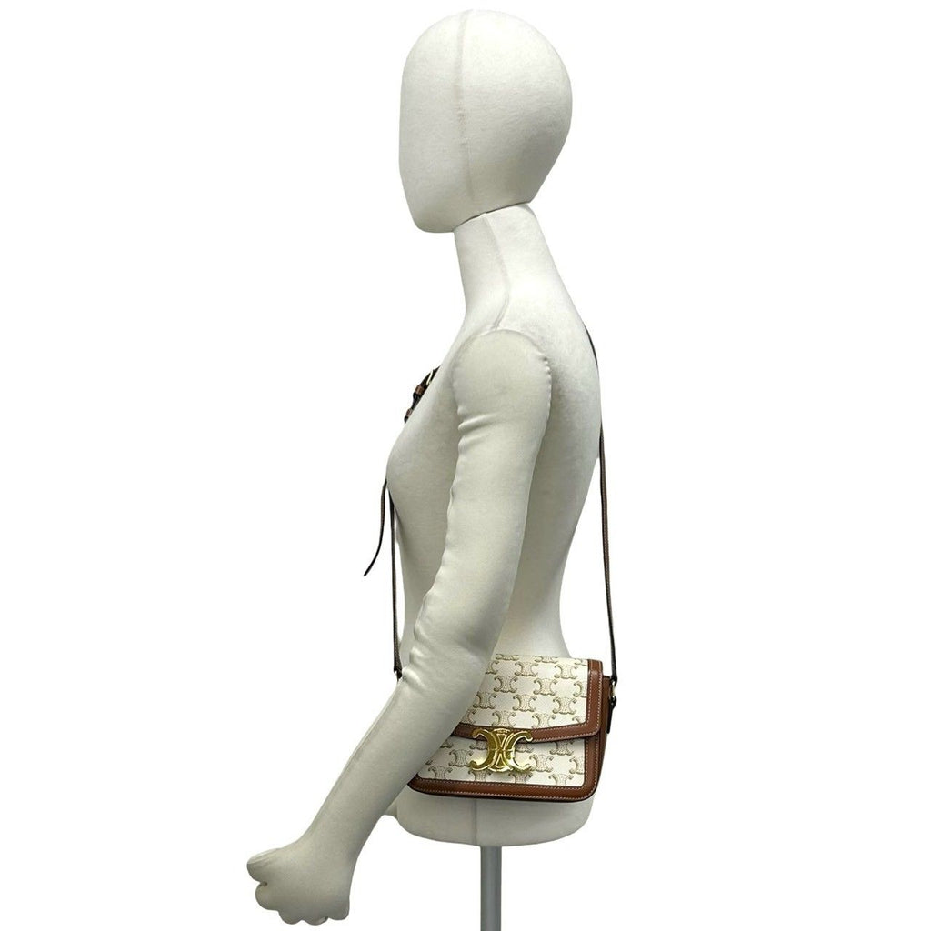 Celine Teen Triomphe Logo Leather Shoulder Bag Pochette Brown Ivory — view 2