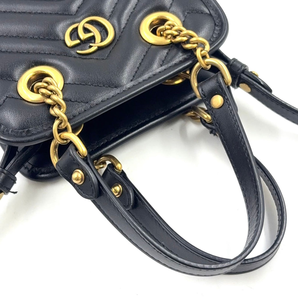 Gucci GG Marmont 2-Way Shoulder Leather Black Handbag Gold — view 6