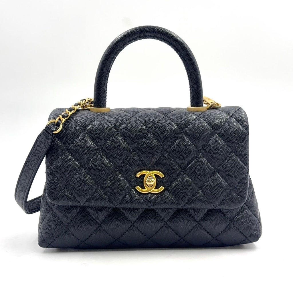 Chanel Quilted Coco Handle Flap 2-Way Caviar Leather Black Handbag Gold