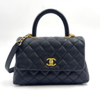 Chanel Quilted Coco Handle Flap 2-Way Caviar Leather Black Handbag Gold