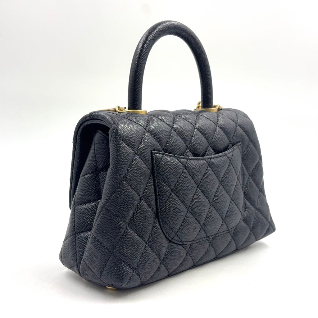 Chanel Quilted Coco Handle Flap 2-Way Caviar Leather Black Handbag Gold — view 2