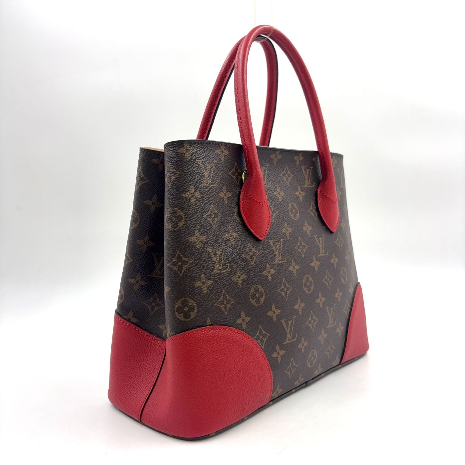 Louis Vuitton Flandrin Monogram 2-Way Cerise Leather Brown Red Tote Gold — view 2