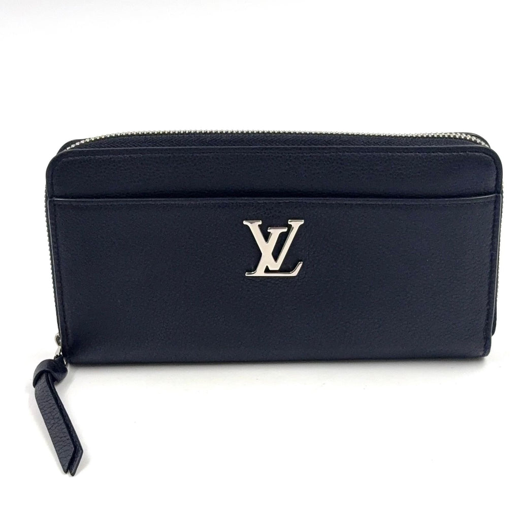 Louis Vuitton Zippy Lockme Zip Around Leather Black Wallet Silver