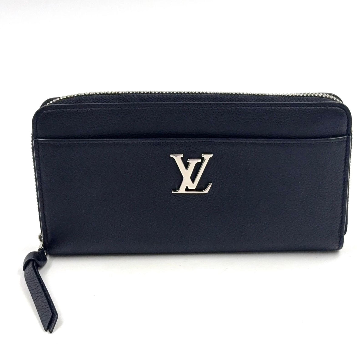 Louis Vuitton Zippy Lockme Zip Around Leather Black Wallet Silver