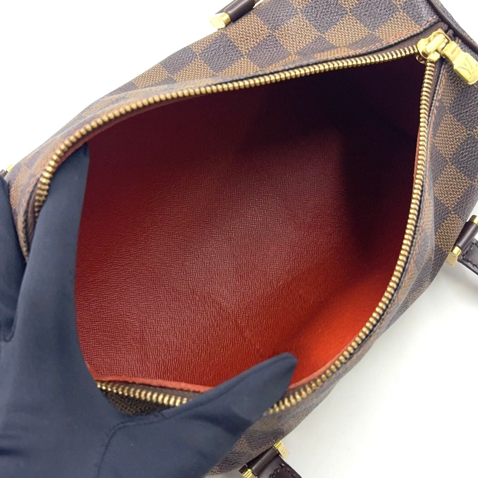 Louis Vuitton Damier Ebene Leather Brown Handbag Gold — view 3