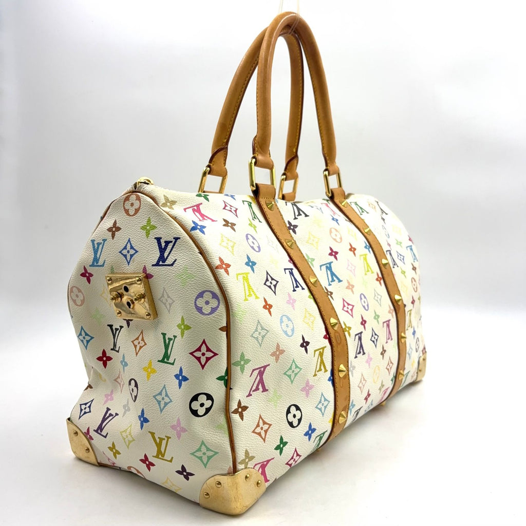 Louis Vuitton Monogram Multicolor Keepall 45 Blanc Zipper Pull Missing Leather — view 2