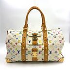 Louis Vuitton Monogram Multicolor Keepall 45 Blanc Zipper Pull Missing Leather